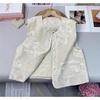 Early spring new Korean design lace pearl vest + hollow French shirt set