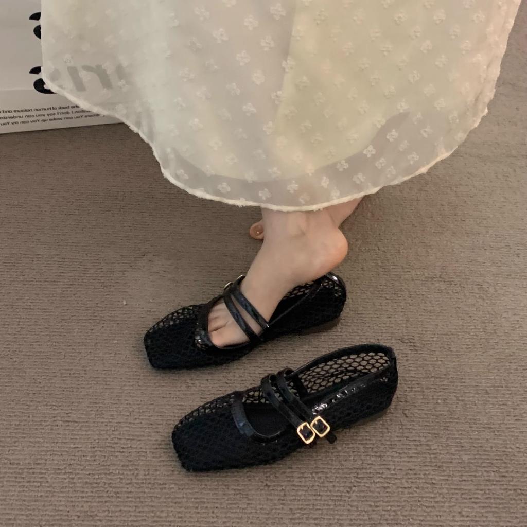 Hollow Black Temperament Mary Jane Single Shoes Female Gentle Mesh Fairy Bohemian Vacation Sandals