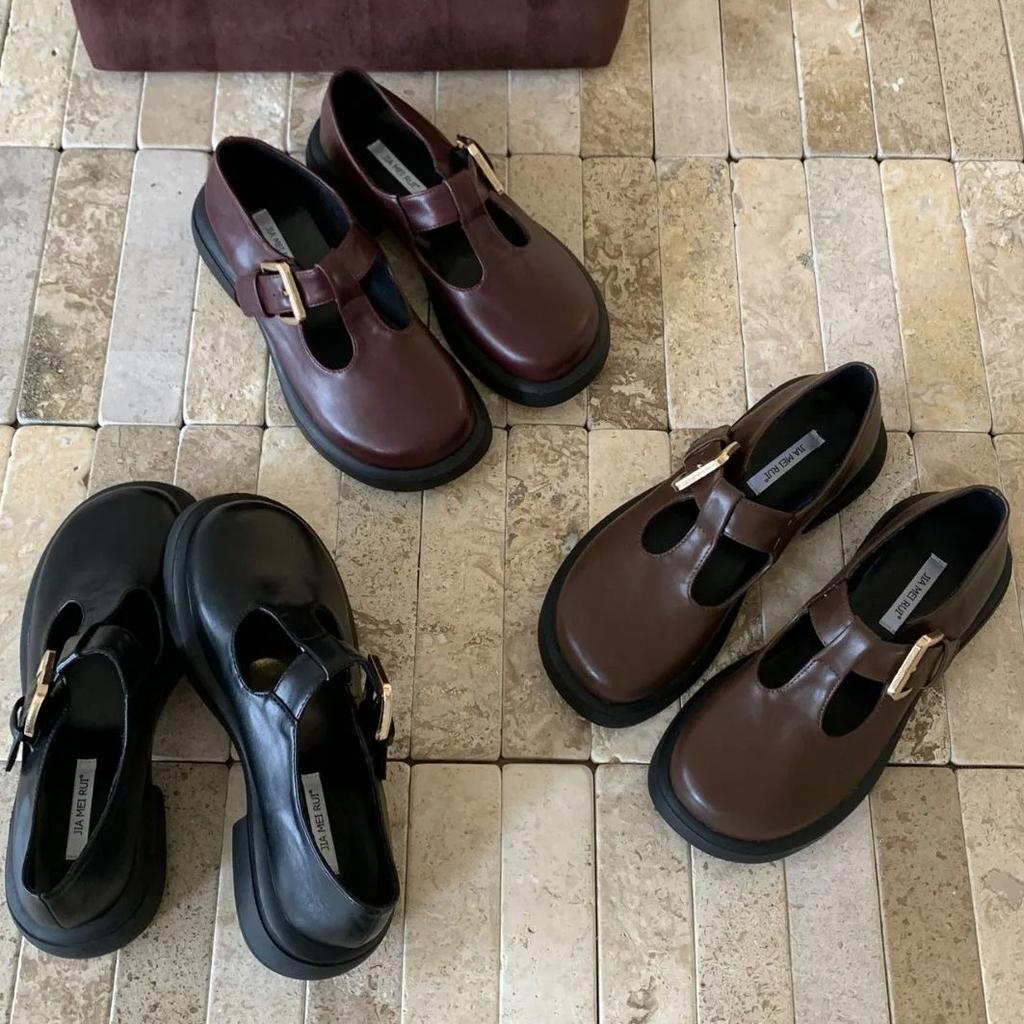 IPPEUM Mary Janes Dam Ballerinaskor Läder Spänne Rund Tå Ballerinas Zapatos Mujer