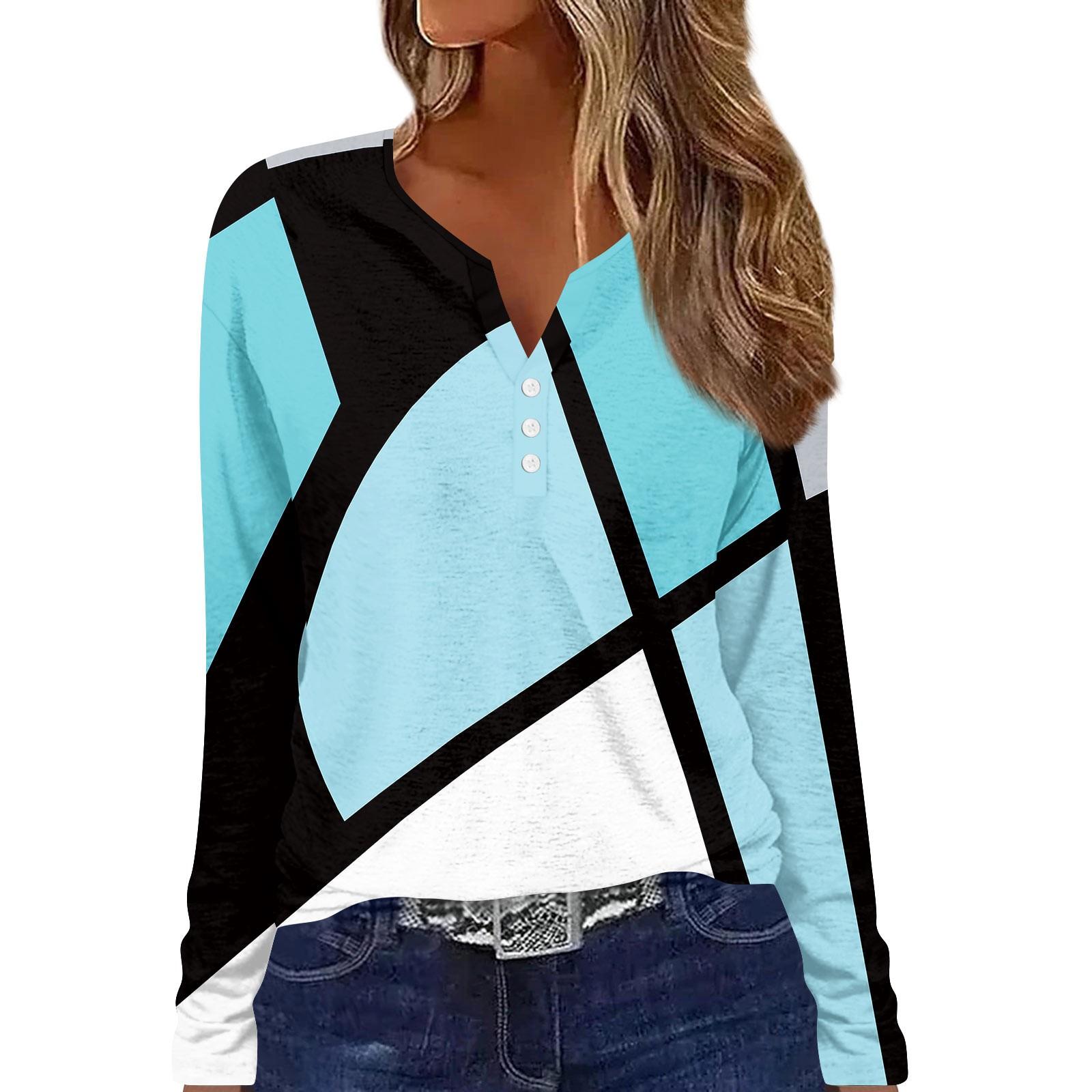 Жен. Футболка Футболка На пуговицах С принтом Длинный рукав Повседневные Выходные Мода — фото 3