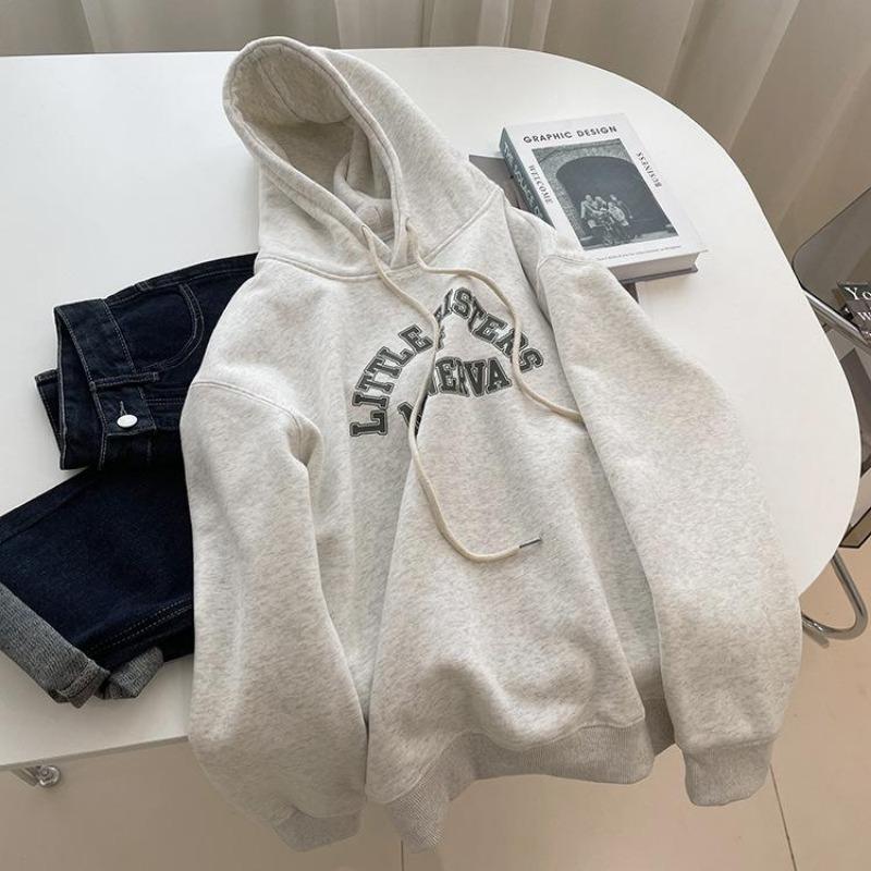 Women Long Sleeve Hooded V Neck Loose Pullovers Female Tops Solid Color Sweatshirts