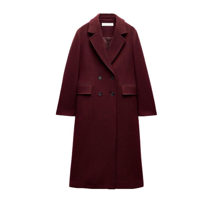 

Spring New Women clothes Long sleeve Lapel Blended Coat Outerwear 9231756 2091724 2212806 Burgundy wine red M