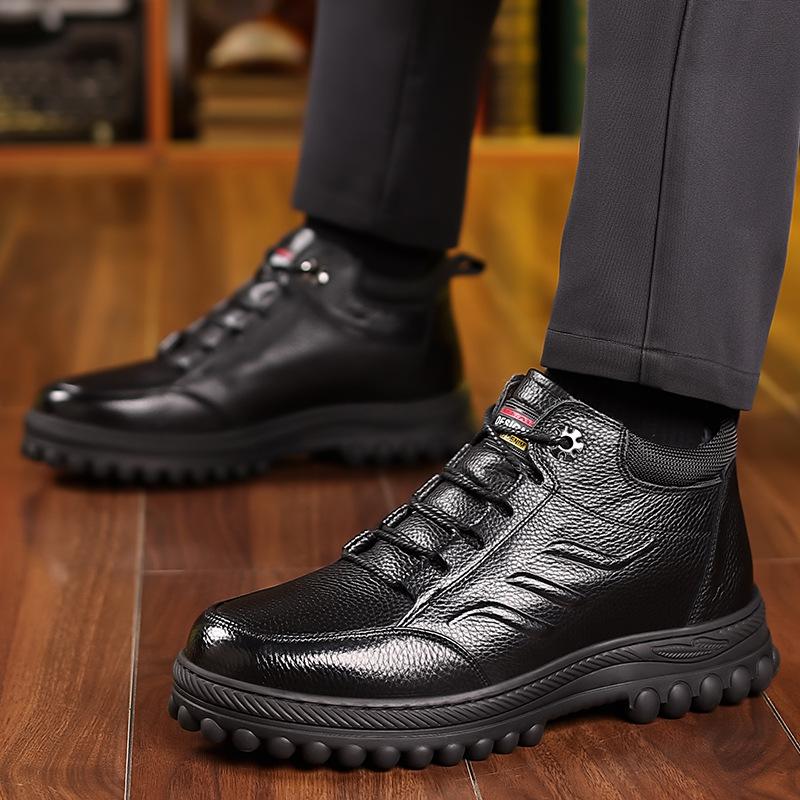 Men's Cotton Shoes Winter High-top Men's Shoes Genuine Leather Northeast Velvet Thickened Wool Warm Non-slip Snow Boots Men