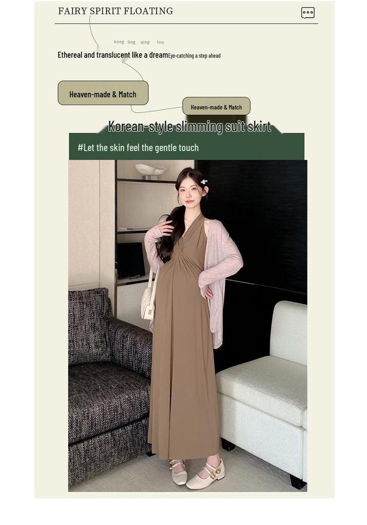 Maternity Dress Set: Spring/Summer 2026 Halter Neck Sun Protection & Slimming Design
