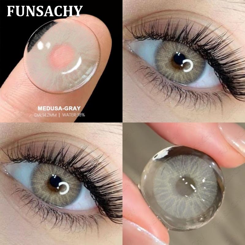 FUNSACHY 1pair Natural Blue Gray Color Contact Lenses Cosmetic Softlens 14.2mm Fashion Natural Brown Eye Contacts Yearly Use