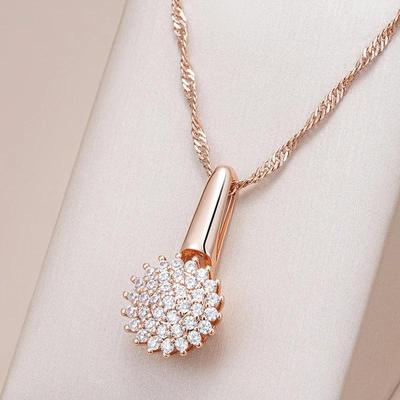 Full White Zircon Golden Pendant Women Luxury Necklace Classic Wedding Party Jewelry