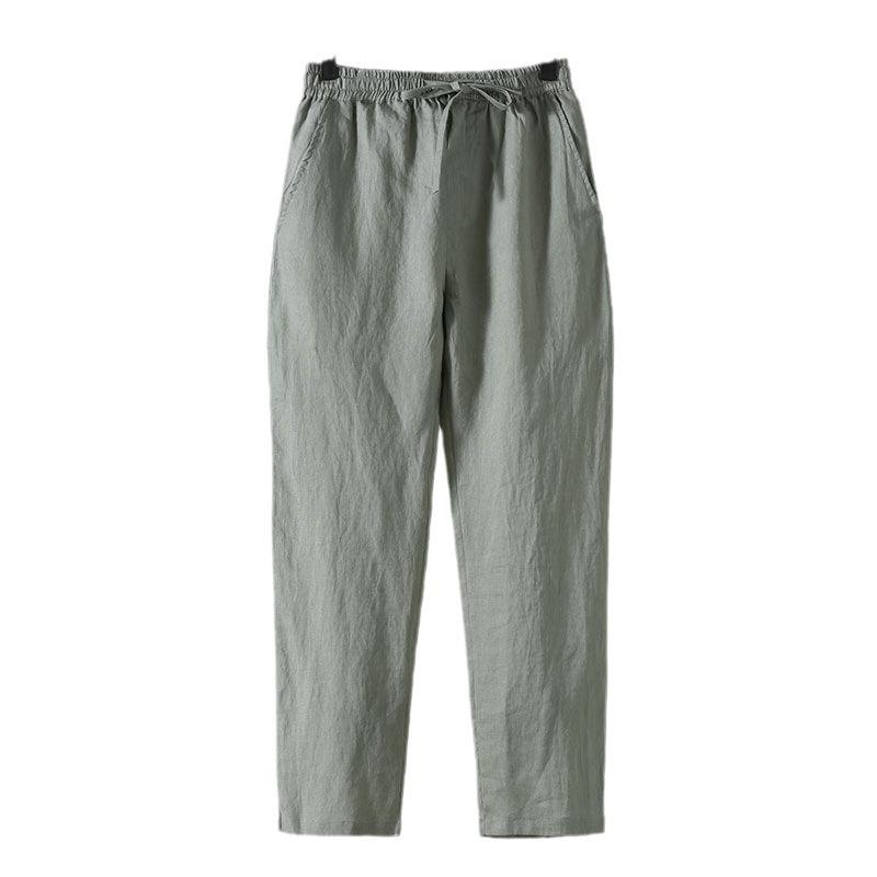 Men's Casual Loose-Fit Nine-Point Cotton and Linen Pants - Chinese Style Summer Wear
