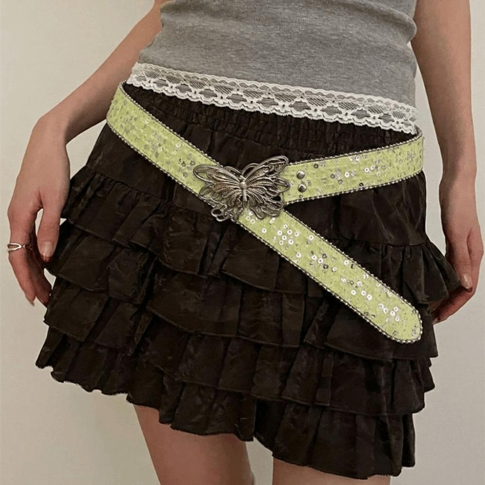 Sequins Wide Belt Y2K Denim Waistbands Simple Butterfly Belt Female/Girls
