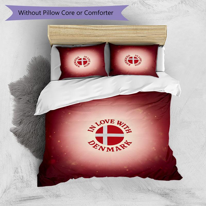 Denmark Football Printed Bedding 3 Piece Set Cozy Breathable Bed Cover Set as Housewarming Holiday Gift