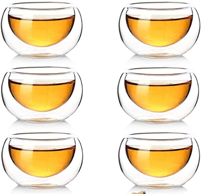 

2/4/6Pcs 50ml Double Wall Glass Tea Cup Set Heat-resisting Glass Small Transparent Kungfu Teacup Beer Coffee Drink Cup Drinkware 50ml