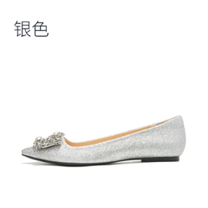 Pointed Flats Sequined Wedding Shoes Women's Maternity Shoes Rhinestone Pearl Bride Shoes Not Tired Feet Bridesmaid Shoes Large Size