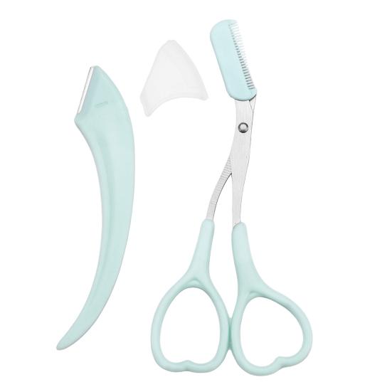 

2Pcs Eyebrow Trimmer Scissor Razor Stainless Steel Precision Eyebrow Cutter Scissors with Comb Men Women Brow Hair Removal Grooming Tool 1 Set