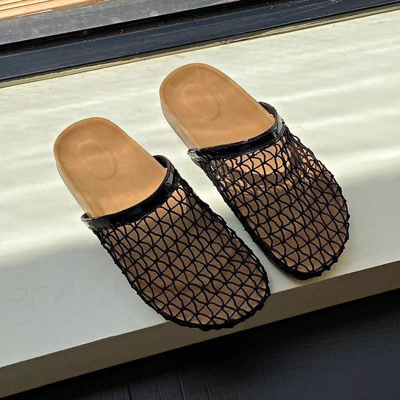 Retro niche bag head slippers new fishing net hollow thick-soled women's shoes woven half-pack slippers