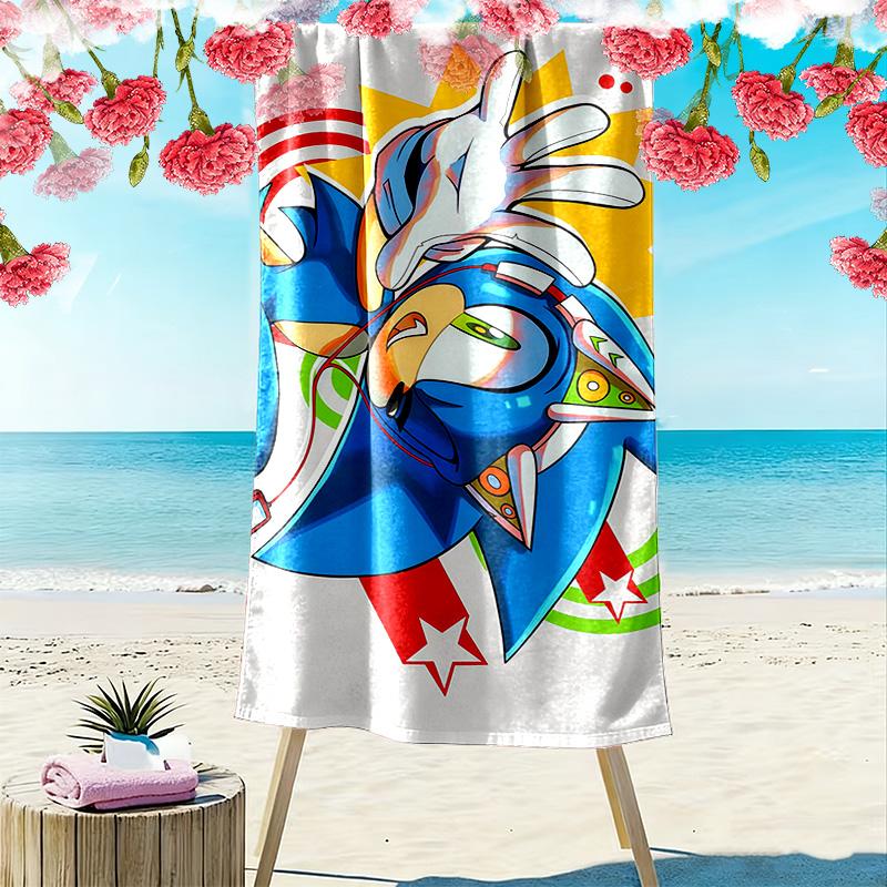 Sonic the Hedgehog Print Beach Towel, Large Soft Quick Dry Towel for Beach Camping Swimming