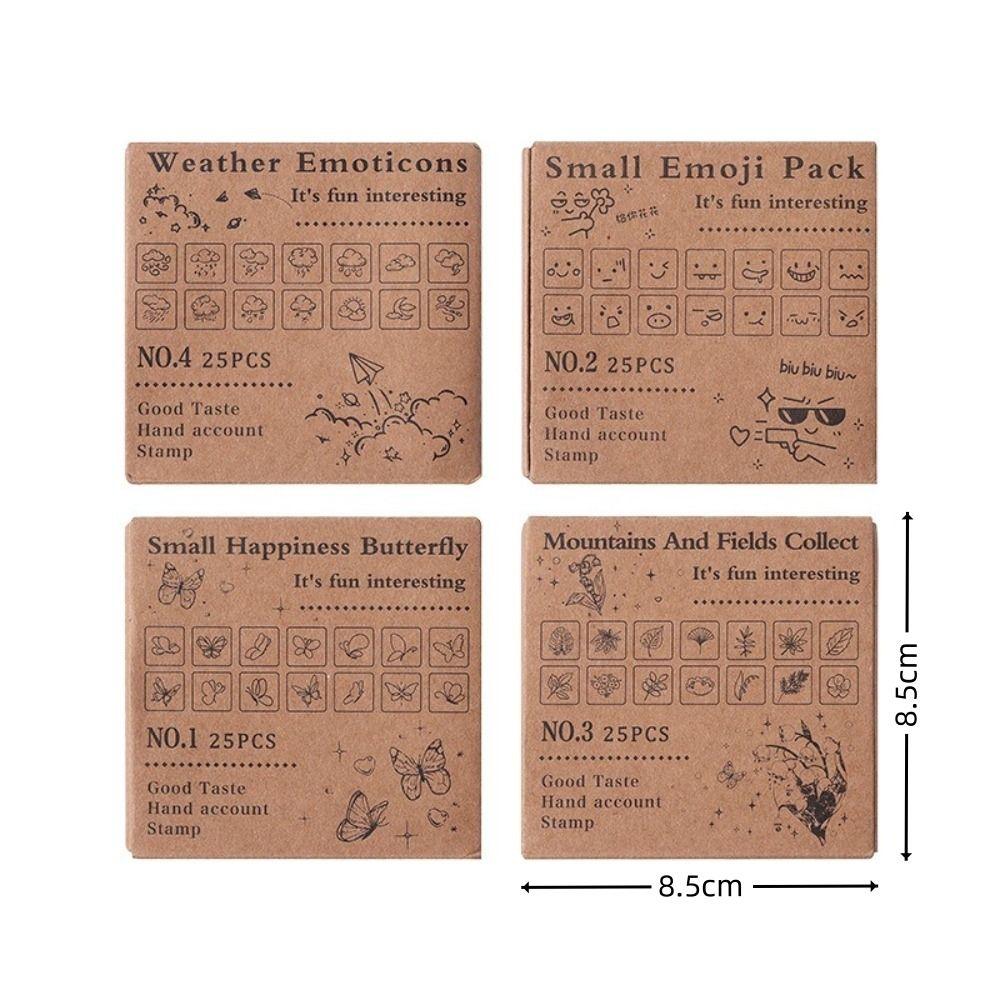 25pcs Butterfly Flower Themed Stamps Set Cute Expressions Weather Wood Rubber Stamp Cartoon DIY Craft Mini Wooden Stamps