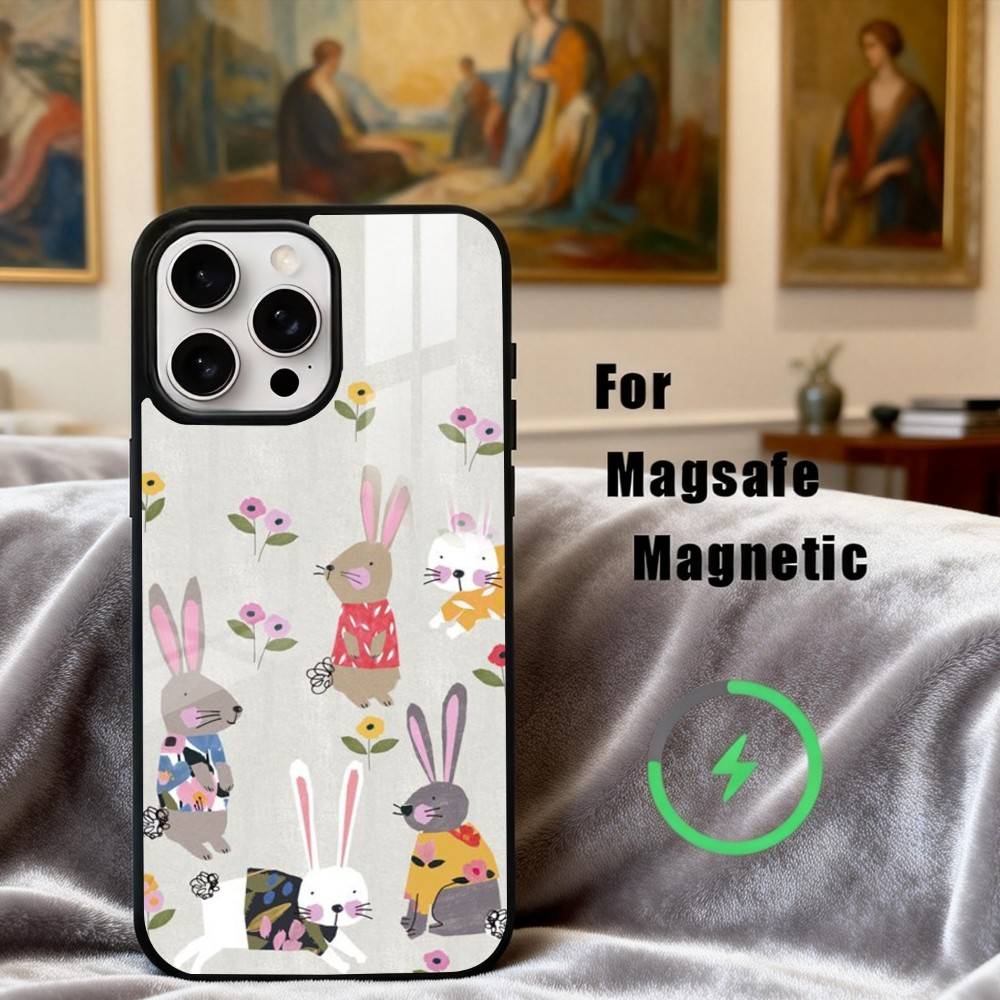 R-rabbit F-flower-R art Phone Case For iPhone17,16,15,14,13,12,11 Plus,Pro Max Magnetic For Magsafe Wireless Charging