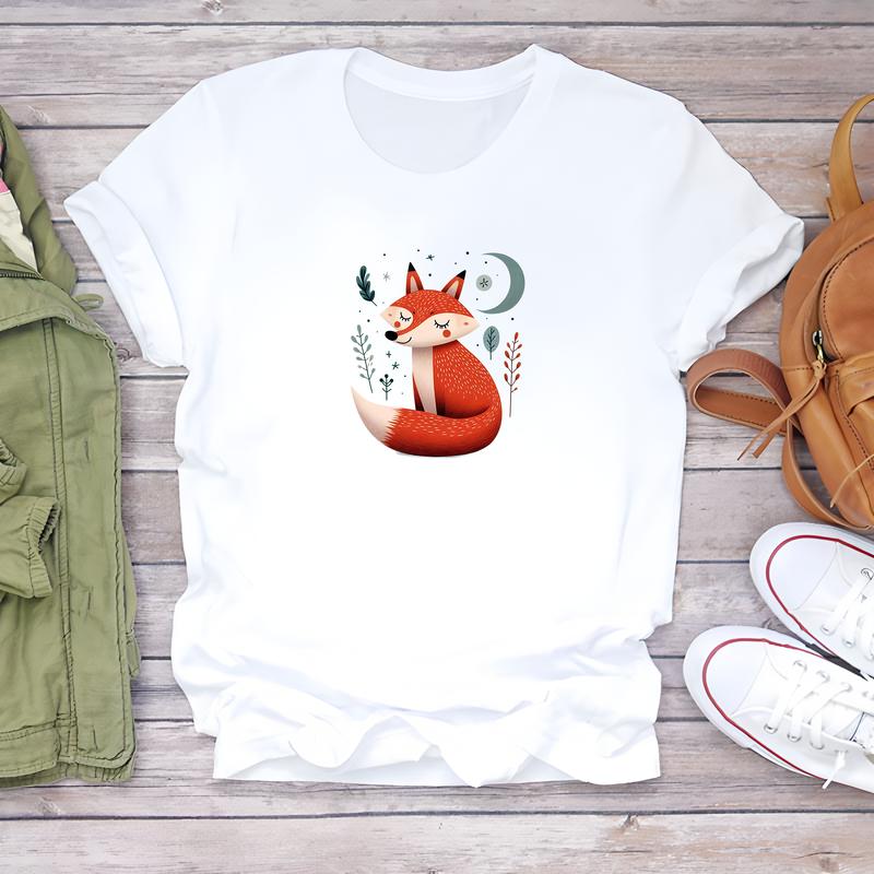 Women's Fashionable T-shirt, Cute Summer Pattern, Short-sleeve Trendy Top.