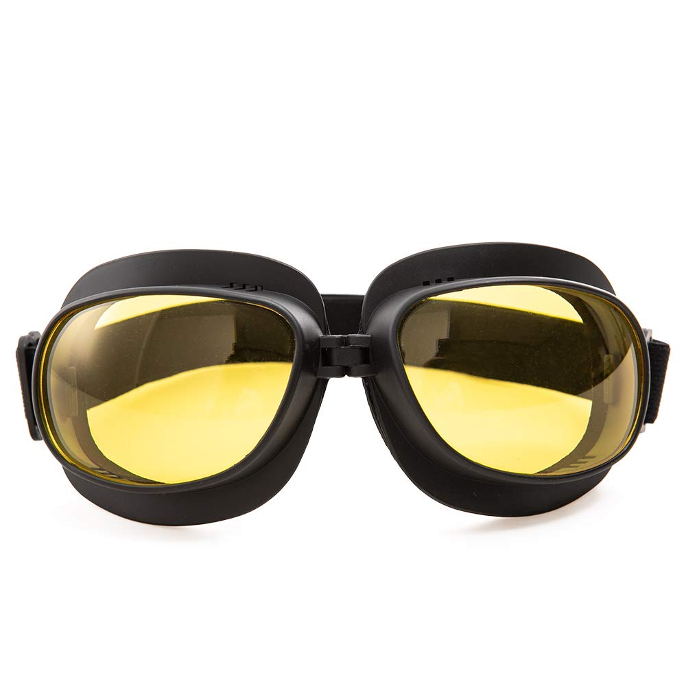 Evomosa Motorcycle Goggles Vintage Pilot Goggles Retro Motocross Goggles Outdoor Eyewear Sports Glasses for Half Helmets (Black Frame Yellow Lens)