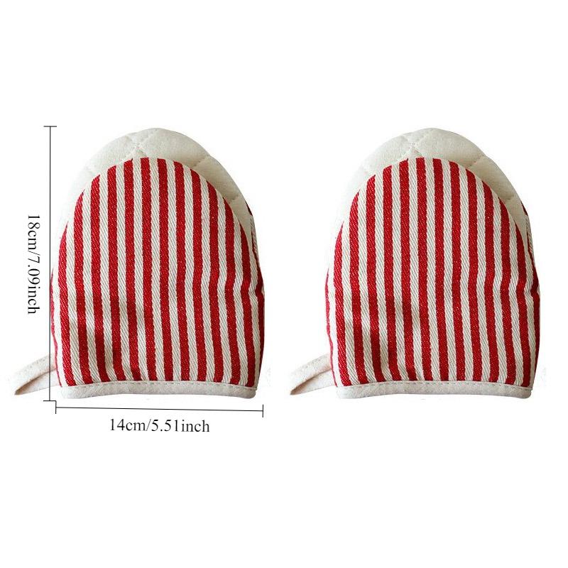 Heat-Resistant Oven Gloves Japanese-style Stripe Mini Oven Mitts Baking Gloves with Hanging Loops Hot Gloves for Cooking