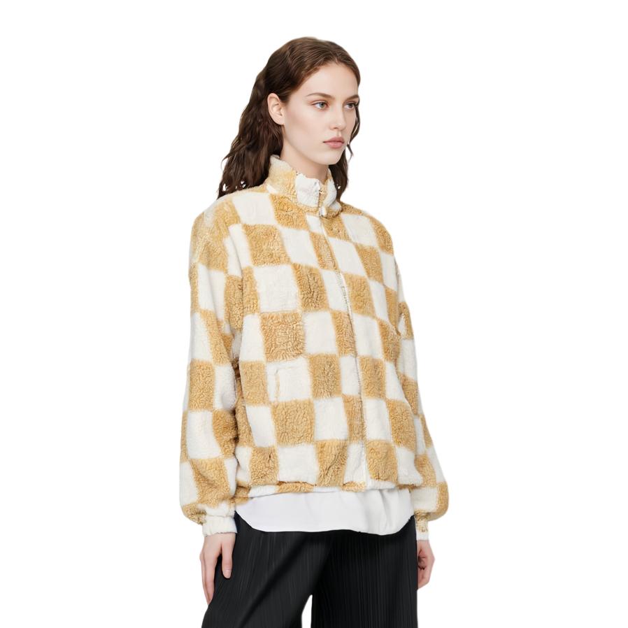 Vans Checkerboard Stand Collar Warm Reversible Jacket Women Jacket Off-White VN000F8YDJR