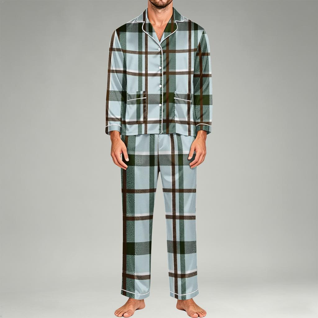 Men's Long Sleeve Button-Down Pajama Set, 2-Piece Sleepwear Loungewear with Pants for Home and Bedtime