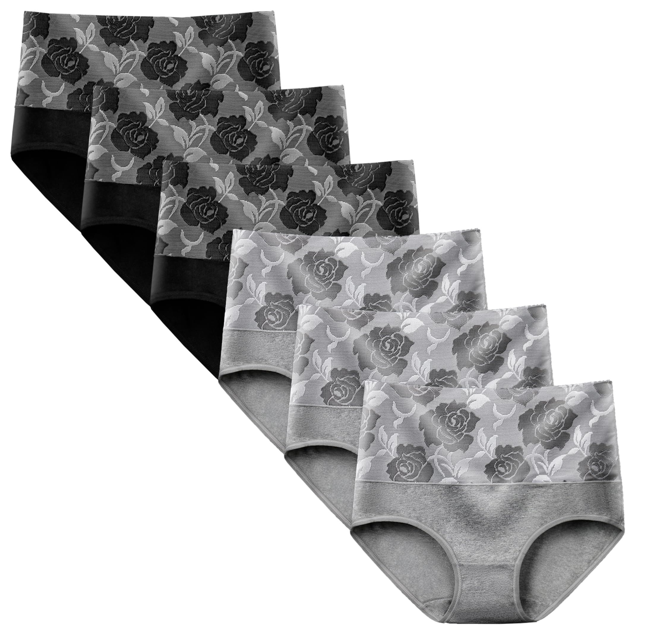 

Raefill Plus Size Floral Set of XXL Women s Deep-Fit Underwear, 100% Cotton, High-Waisted, Print, Shapewear, 6, Black, Gray,