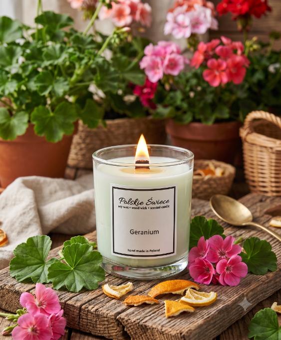 soy candle with wooden wick + GERANIUM
