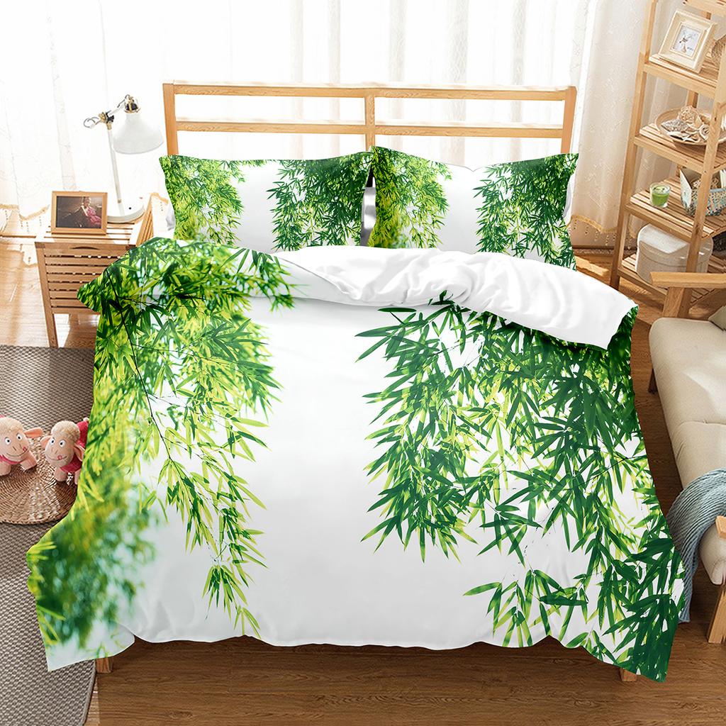 Bambus Dynetrekksett Tusjmaling Svart Grønn Bambus Polyester Dynetrekk King Queen Size For Barn Gutter Jenter Sengetøysett