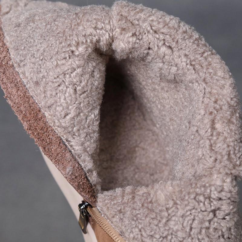 Johnature Genuine Leather Warm Plush Mid-calf Boots Casual Thick Soled Side Zipper Women's Boots