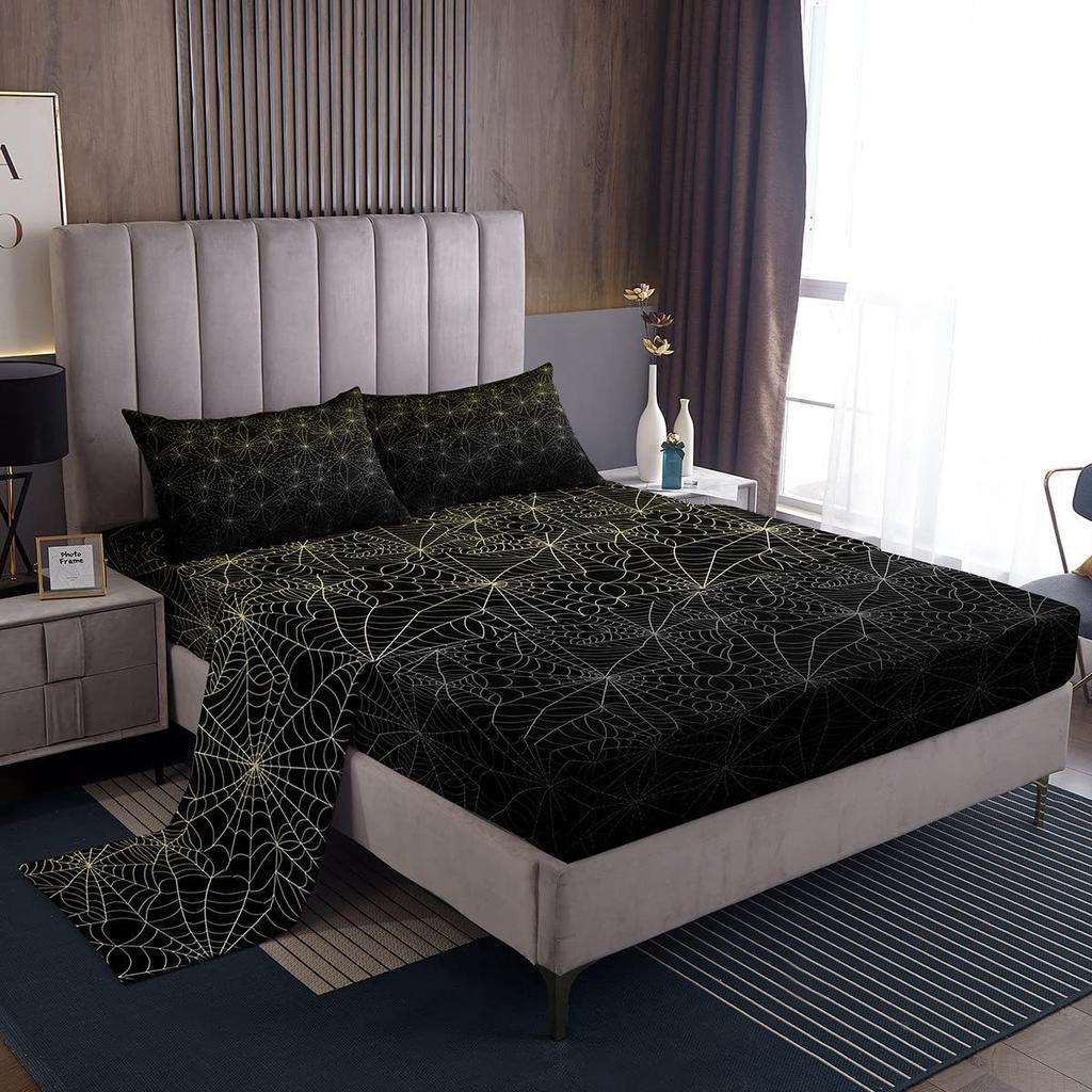 Spider Web Personality Pattern Bed Hat Four-Piece Bedding Set Bedroom Dormitory Bedding Decoration