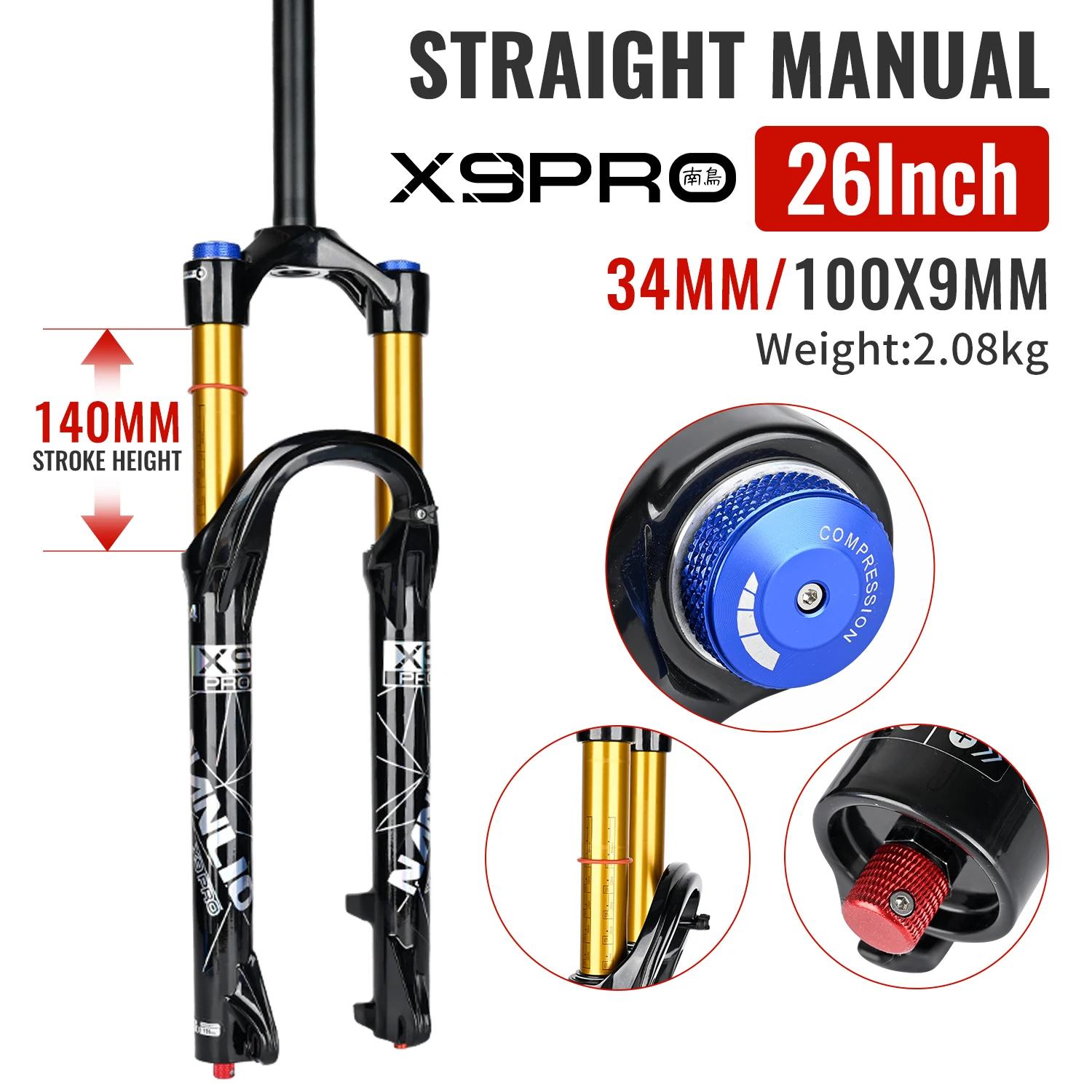 Nanlio X9 Pro MTB Suspension Fork 26 27.5 29 Inch Air Front Fork 34mm Stanchion 140mm 160mm Travel Thru Axle QR Damping Rebound 26 Manual 140mm
