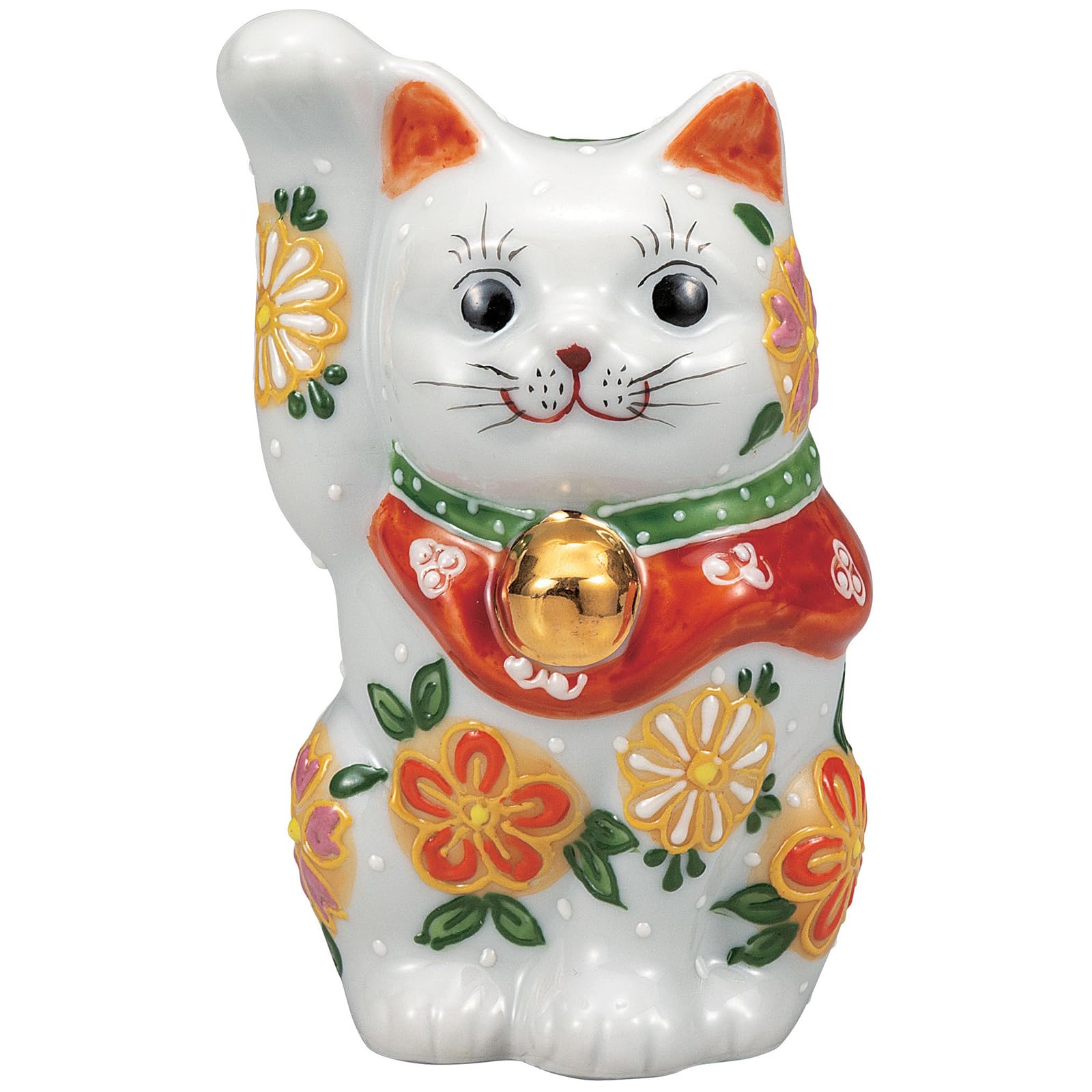 

Kutani Ware Right Size Hanahana Brings Good Fortune and Wealth Maneki-neko Figurine, Handed, 11.5cm Tall, 4, (Flower), K9-1576, білий