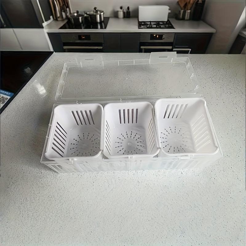 4pcs (3pcs Drain Basket + 1pc Box) Drain Basket Can Hold Fruits, Refrigerator Storage 4pcs（3pcs drainage basket+1pcs box）