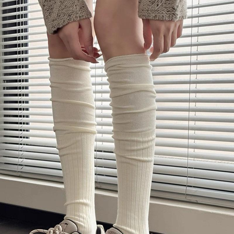 New White Calf Socks Women'S Autumn Japanese College Style Solid Color Versatile Black Student Uniform Boots Stacking Stockings
