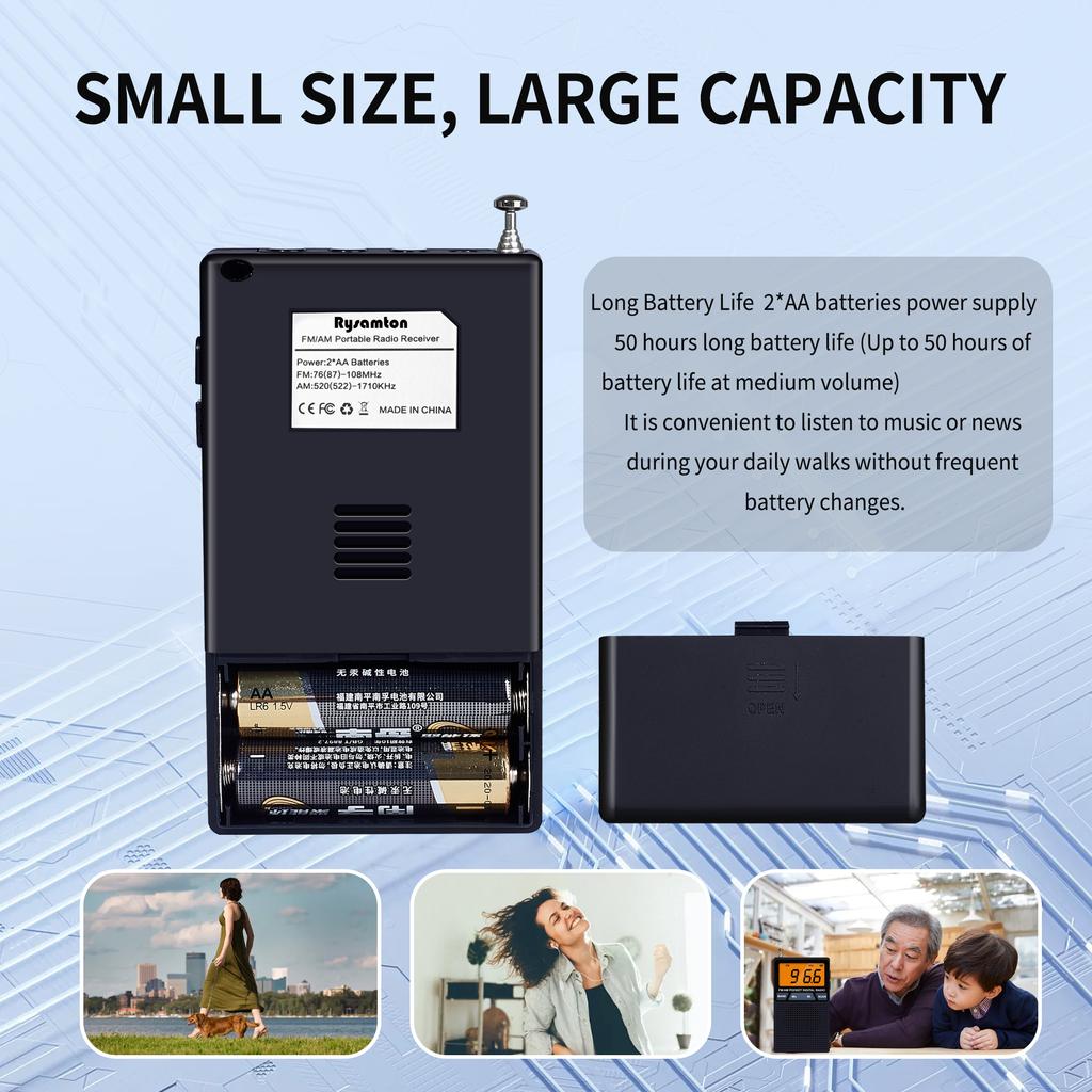 Mini Tragbares FM AM Radio LCD-Anzeige Radioempfänger Eingebauter Lautsprecher Wecker mit 3,5mm Kopfhörerunterstützung Sleep-Timer