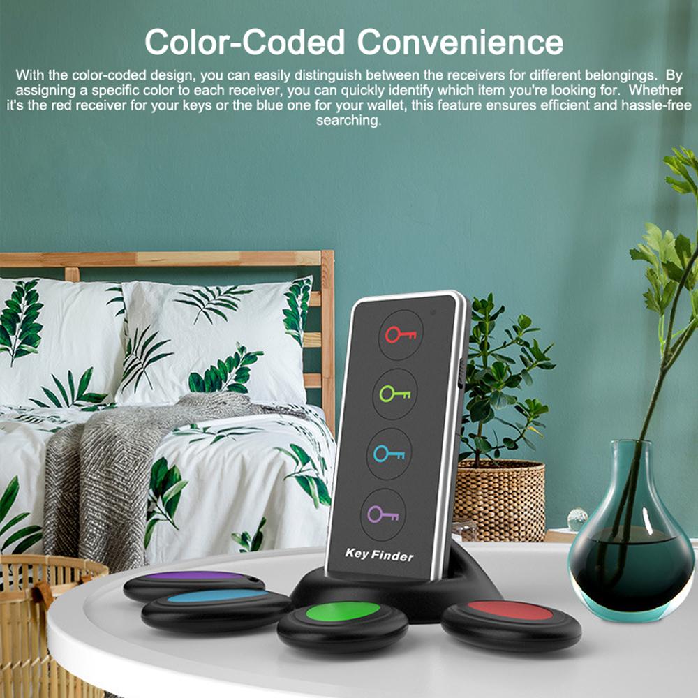 Wireless Key Finder Item Locator Tags Tracking Device with 1 Remote Transmitter 4 Receivers for Finding Pets Keys Phones Wallets TV Remote Cont