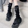 Aesthetic Elegant Layered Ruffle Lace Trim Leg Warmer for Women Cable Knit Leg Sleeve Covers Footless Socks with Bowknot