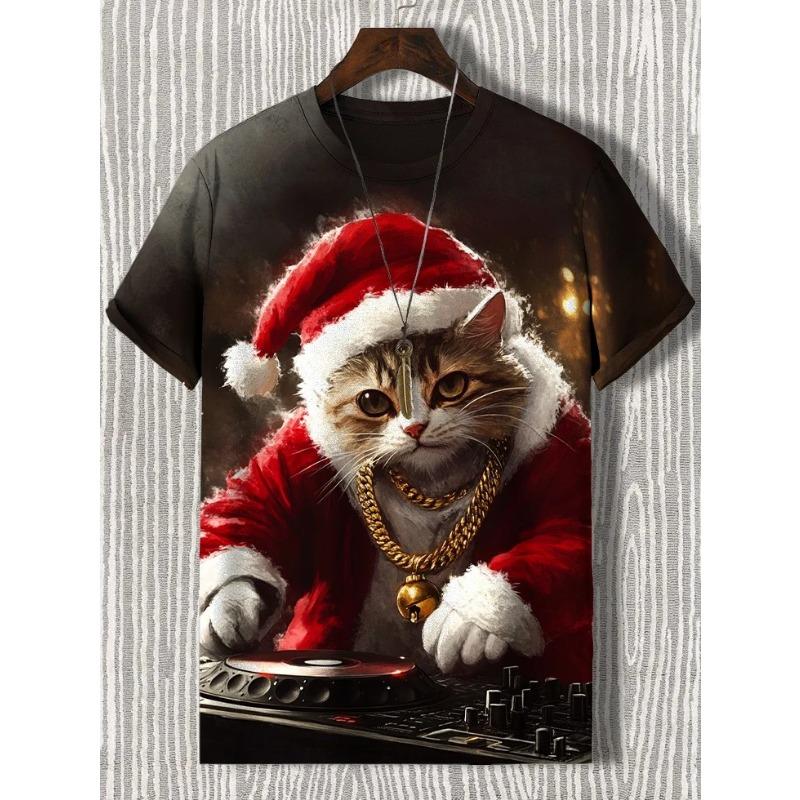 Men's Animal Funny Cat Printed T Shirt Short Sleeved Tees Tops 3D Print O-Neck Shirts Party Summer Casual Men's Clothing Apparel