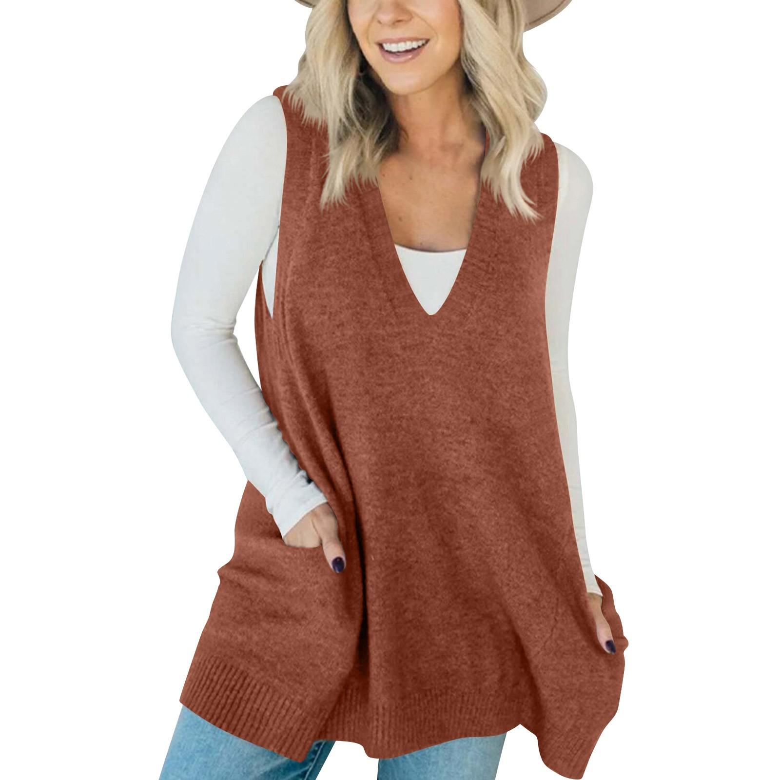 

Женское модное свободное шерстяное трикотажное платье-жилет повседневные однотонные платья с карманами M кофейный