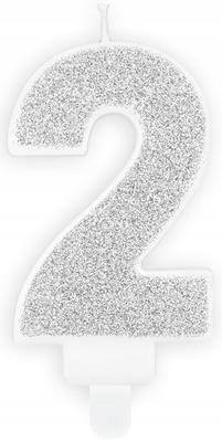 Number 2 Candle Silver, 1 Piece
