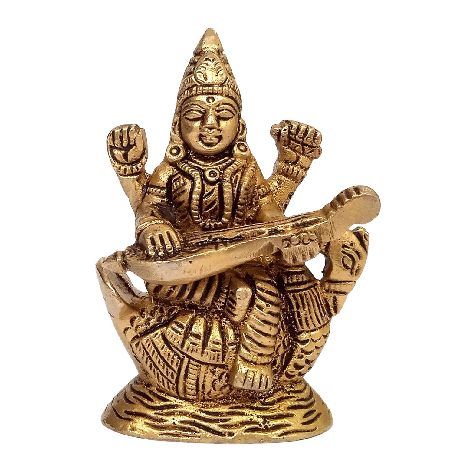 Pure Brass Idol, Saraswati Hindu Goddess Of Knowledge, Music & Art Decor Idol