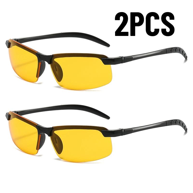 2PACK Night Vision Glasses Anti Glare Driving Goggles UV400 Half Frame Sunglasses for Men Day and Night Use