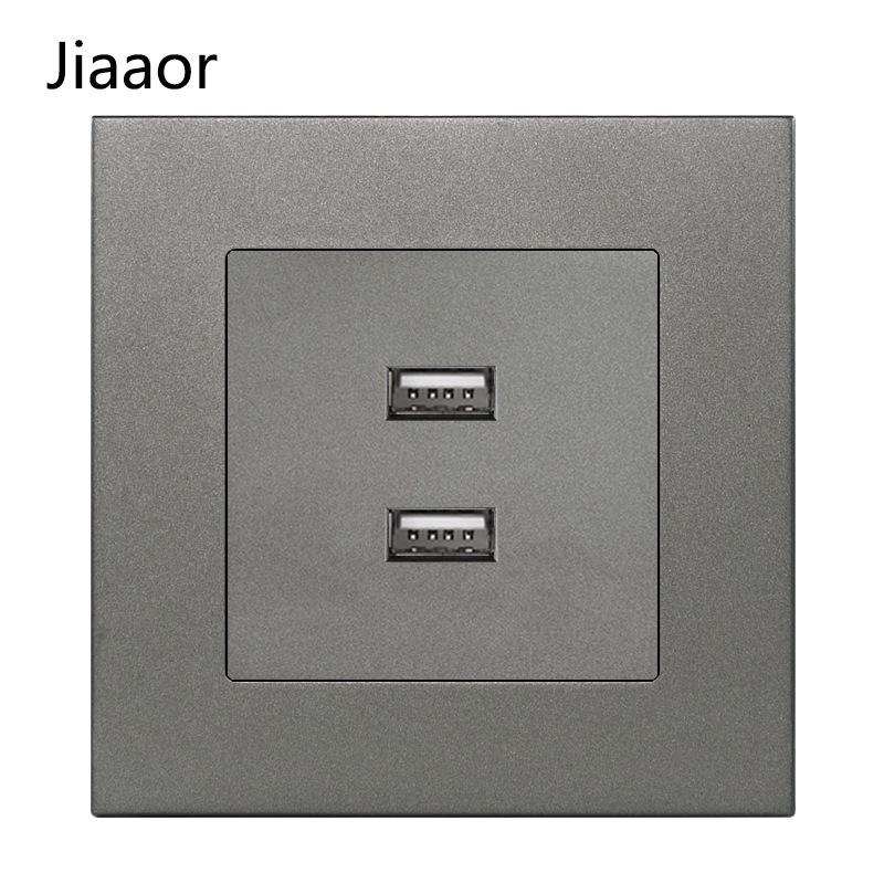 Grey British Standard Double Gang Switch Socket with USB & Type C - Hong Kong/Macau Compatible, Concealed 86 Type