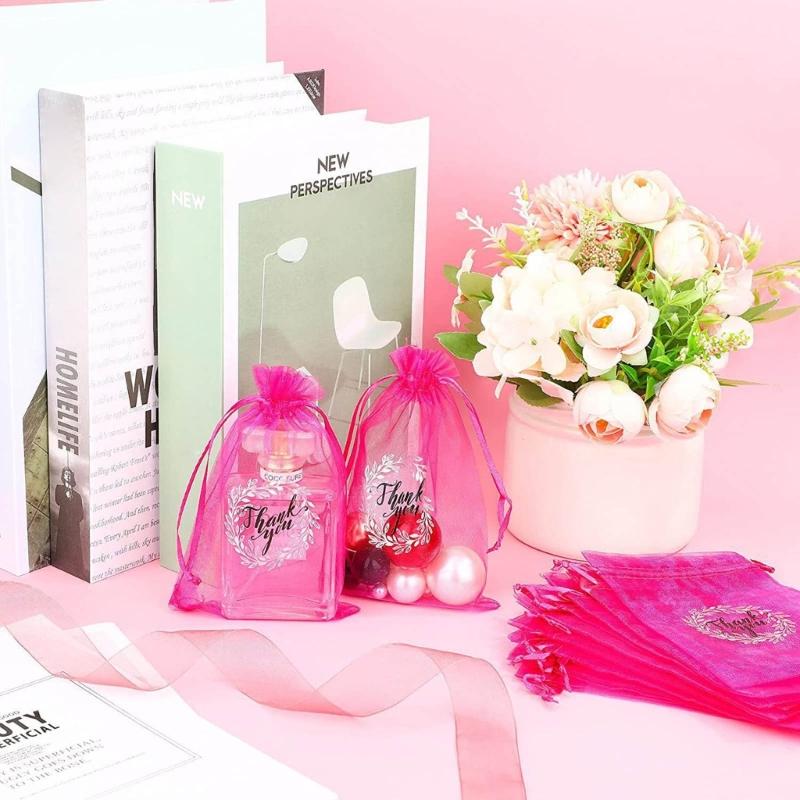50Pieces Delicate Thankyou Gift Bag Jewelry Packaging Bag Chic Embroidery Mesh Bag Mesh Material for Birthdays Weddings