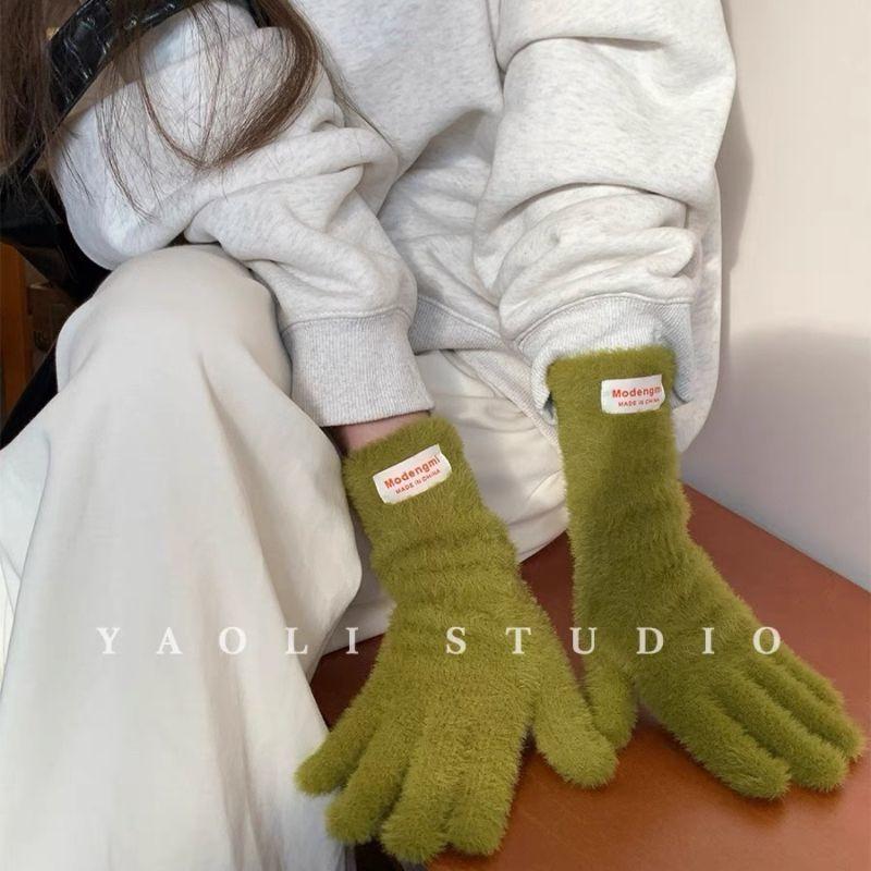 

Корейские плюшевые перчатки женские зимние бархатные варежки зимние толстые теплые вязаные перчатки однотонные сенсорные длинные перчатки подарок