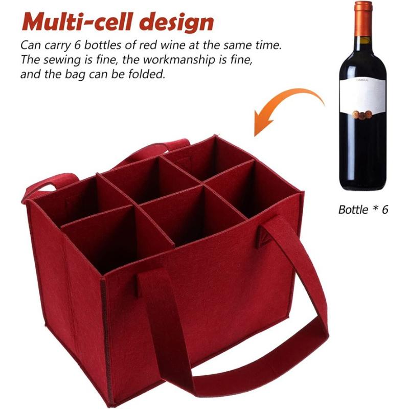 6-grid Felt Bottle Clamp Bag Grey Protective Wine Storage Pouchs Portable Handheld Red Wine Bag Suitable for Weddings, Birthdays and Family Gatherings