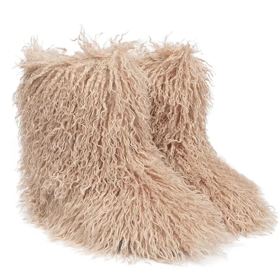 Winter Snow Boots Furry Shoes Women Fluffy Warm Faux Wool Boots Woman Teddy Fur Snow Boots Fashion Plush Short Boots Ladies