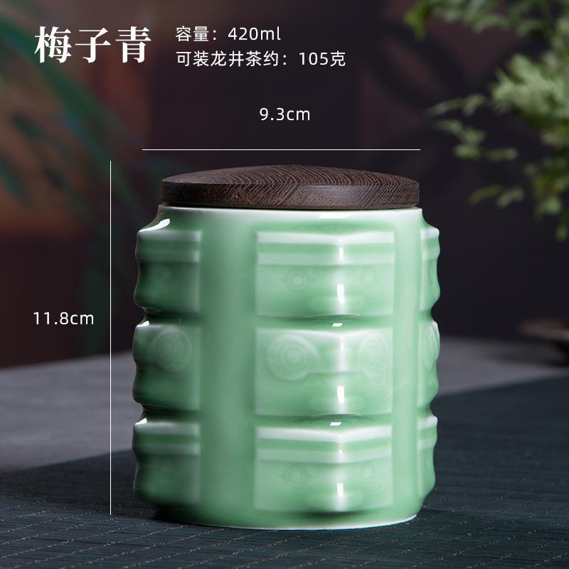 

Modern Square Blue Ceramic Tea Canister with Wooden Lid Household Sealed Moisture-Proof Storage Jar Simple Coffee Bean Candy Jar