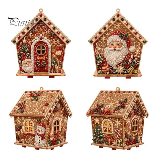 Personalized Room Ornament DIY Christmas Faux Pearl Art Painting Hanging Pendant Kit, 3D Bead Gingerbread Handmade Assembly Model House Miniature