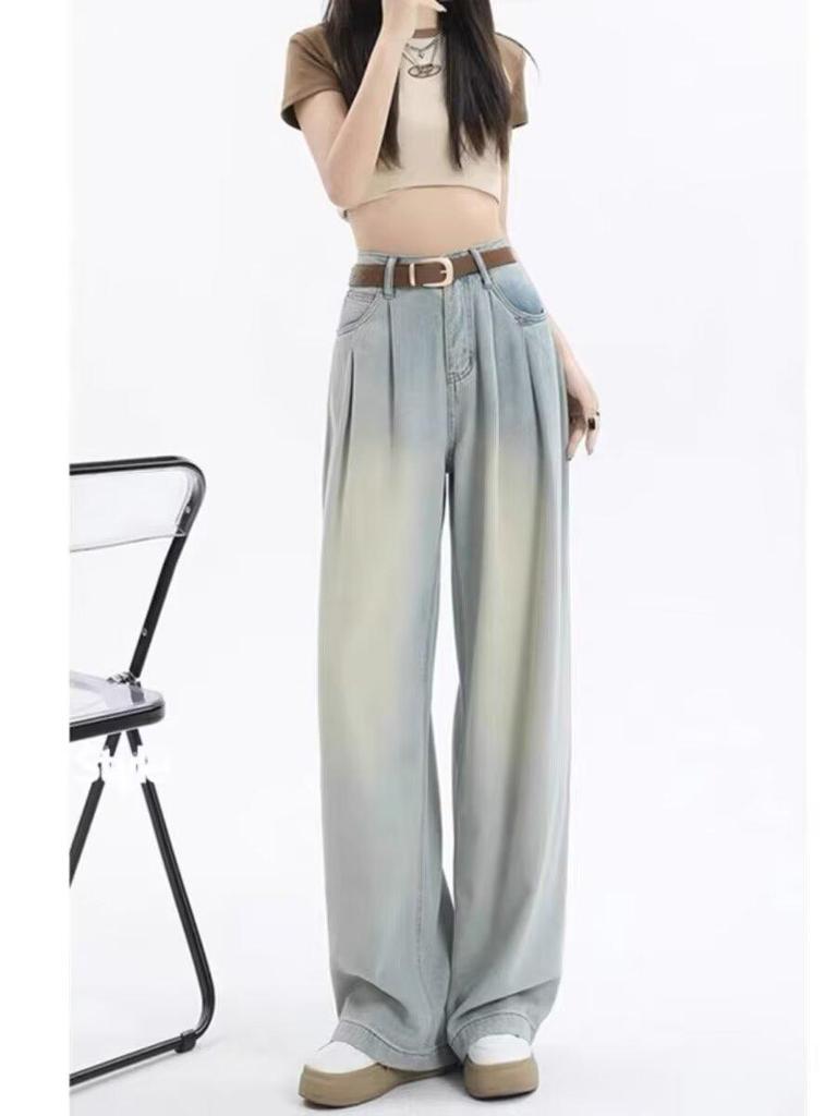 Plus Size Women's High Waist Wide Leg Drape Jeans - Autumn Retro Casual Pants
